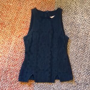 Banana Republic 00P Petite Navy Blue Lacy Floral Peplum Sleeveless Top